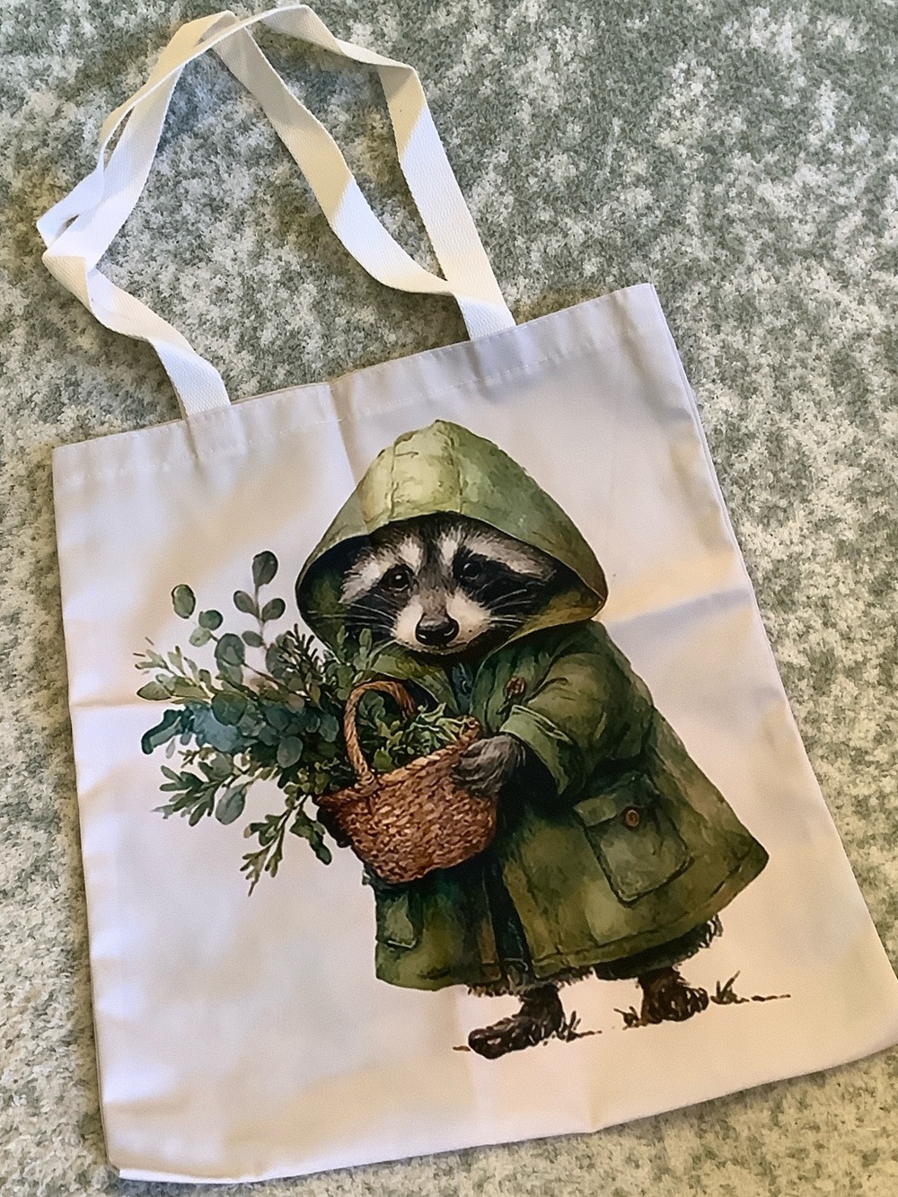 Foraging Raccoon Poly Canvas Tote Bag NWT 13.5x16”